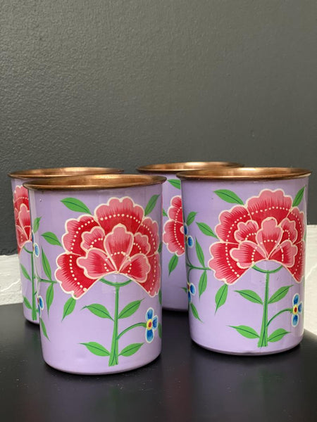 Lavender Hand Painted Enamelware Copper Tumblers( set of 4)