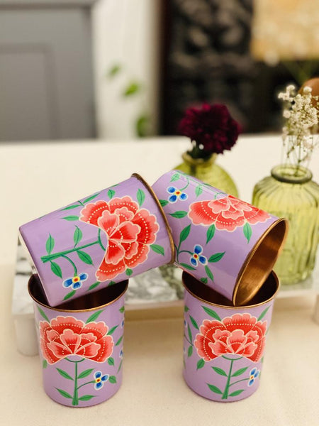 Lavender Hand Painted Enamelware Copper Tumblers( set of 4)