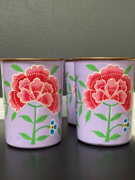 Lavender Hand Painted Enamelware Copper Tumblers( set of 4)