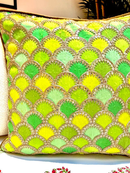Mermaid Inspired Cushion Cover with Sitara Work -Green
