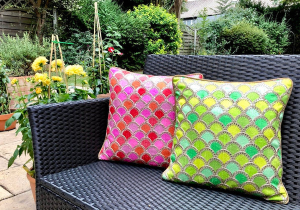 Mermaid Inspired Cushion Cover with Sitara Work -Green