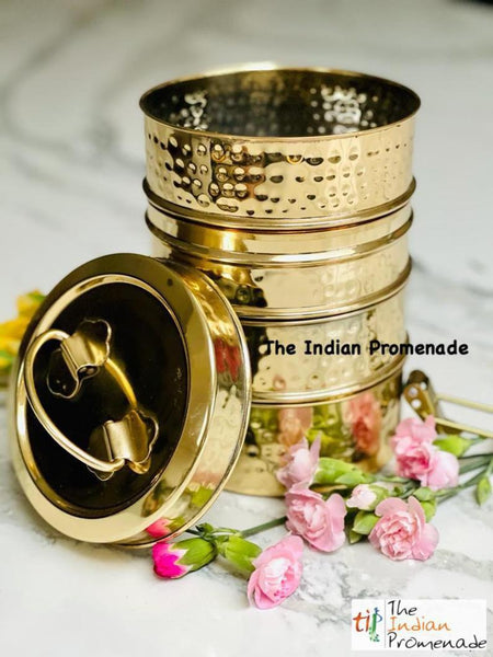 Mumbai Dabbawala Inspired Hammered Brass 4-tier Tiffin Containers
