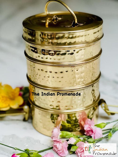 Mumbai Dabbawala Inspired Hammered Brass 4-tier Tiffin Containers