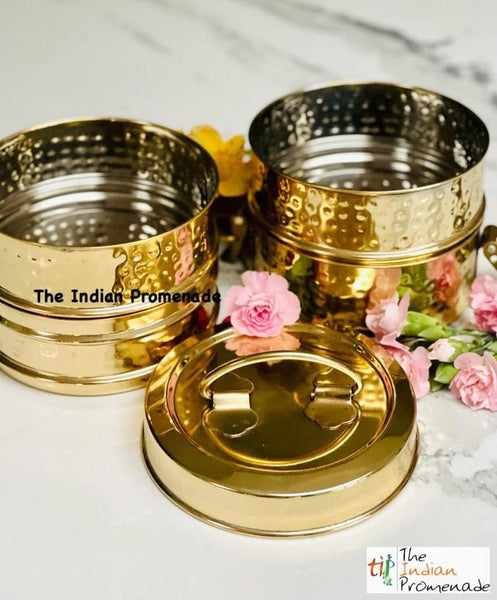Mumbai Dabbawala Inspired Hammered Brass 4-tier Tiffin Containers