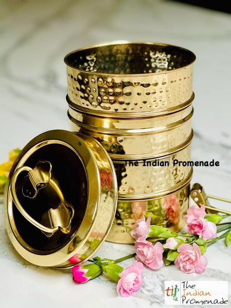 Mumbai Dabbawala Inspired Hammered Brass 4-tier Tiffin Containers