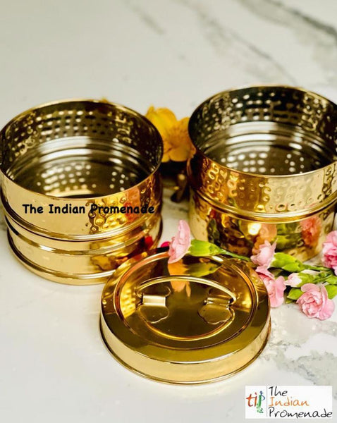 Mumbai Dabbawala Inspired Hammered Brass 4-tier Tiffin Containers