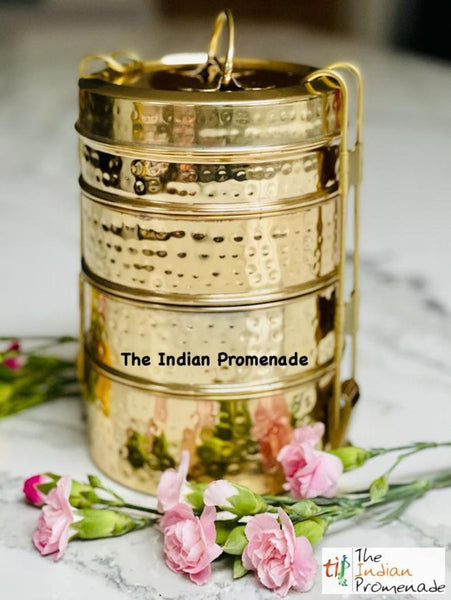 Mumbai Dabbawala Inspired Hammered Brass 4-tier Tiffin Containers