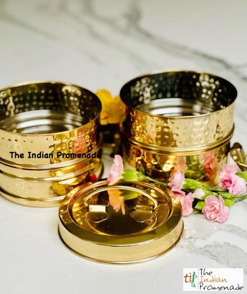 Mumbai Dabbawala Inspired Hammered Brass 4-tier Tiffin Containers
