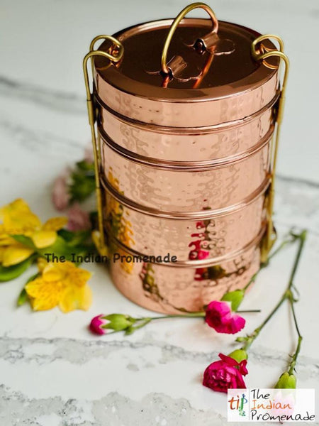 Mumbai Dabbawala Inspired Hammered Copper 4-tier Tiffin Containers