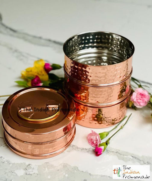 Mumbai Dabbawala Inspired Hammered Copper 4-tier Tiffin Containers