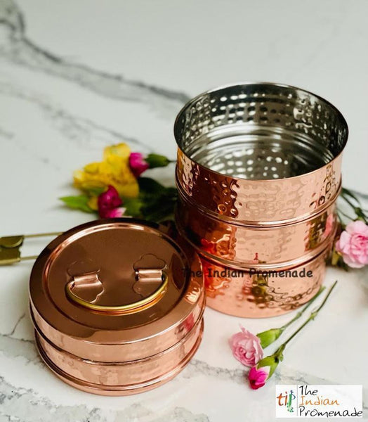Mumbai Dabbawala Inspired Hammered Copper 4-tier Tiffin Containers