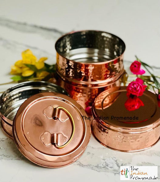 Mumbai Dabbawala Inspired Hammered Copper 4-tier Tiffin Containers