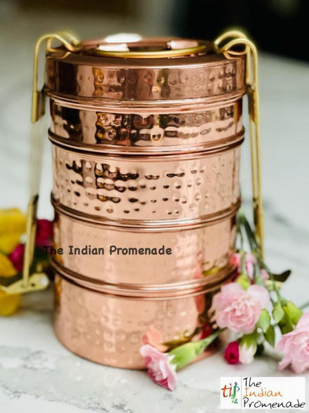 Mumbai Dabbawala Inspired Hammered Copper 4-tier Tiffin Containers