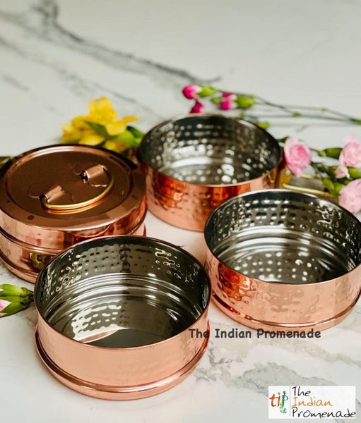 Mumbai Dabbawala Inspired Hammered Copper 4-tier Tiffin Containers