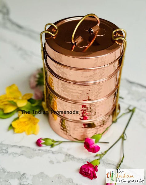 Mumbai Dabbawala Inspired Hammered Copper 4-tier Tiffin Containers