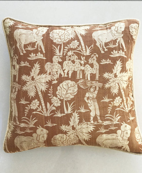 Panchatantra Cushion Cover-Beige/Gold