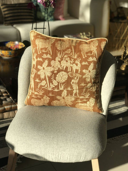 Panchatantra Cushion Cover-Beige/Gold