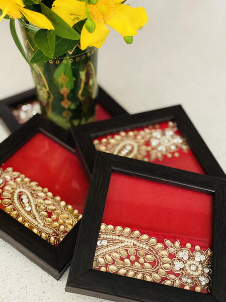 Ethnic Coasters with Kundan Work (Set of 4)-Orange