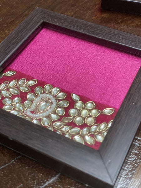 Traditional Kundan Work Framed Coasters ( Set of 4)- Hot Pink