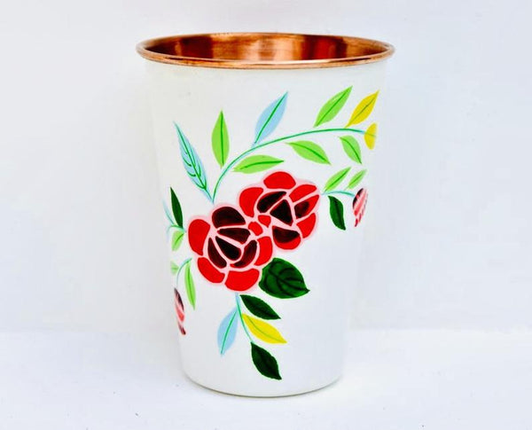 White Hand Painted Enamelware Copper Tumblers ( set of 4)