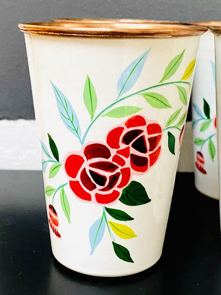White Hand Painted Enamelware Copper Tumblers ( set of 4)