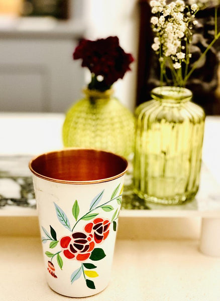 White Hand Painted Enamelware Copper Tumblers ( set of 4)