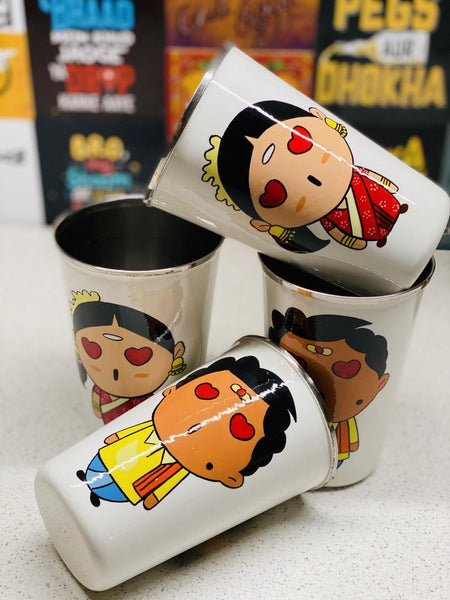 White Hand Painted Enamelware Stainless Steel Tumblers ( set of 4)