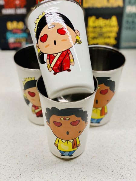 White Hand Painted Enamelware Stainless Steel Tumblers ( set of 4)