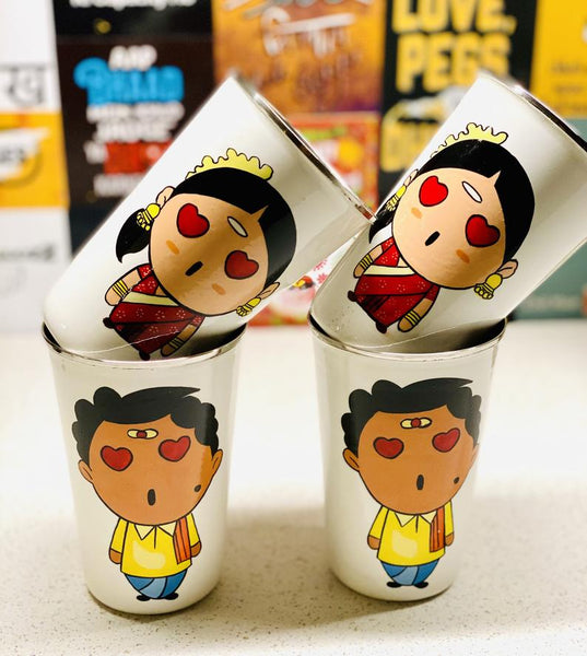 White Hand Painted Enamelware Stainless Steel Tumblers ( set of 4)