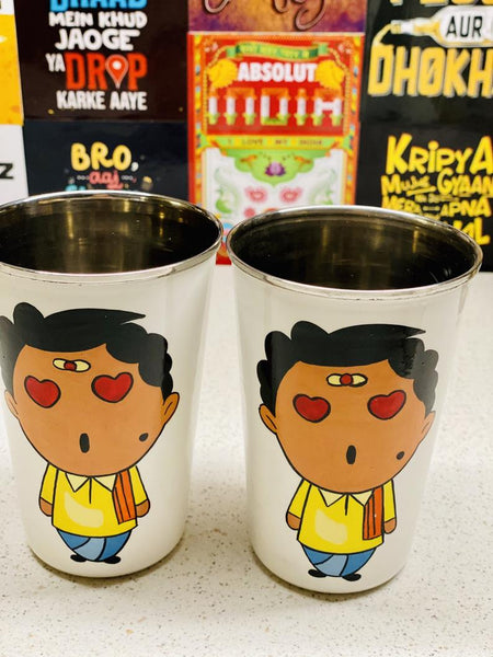 White Hand Painted Enamelware Stainless Steel Tumblers ( set of 4)