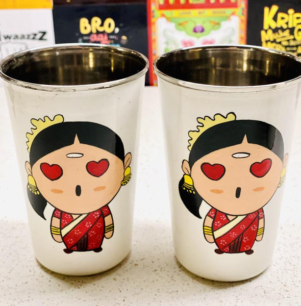 White Hand Painted Enamelware Stainless Steel Tumblers ( set of 4)