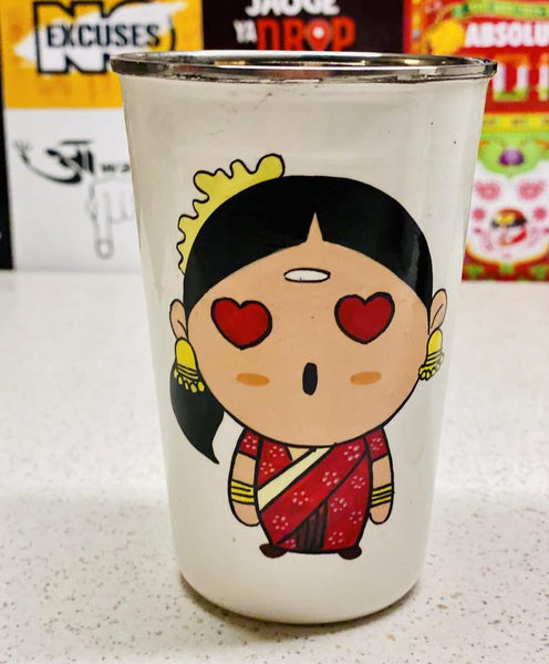 White Hand Painted Enamelware Stainless Steel Tumblers ( set of 4)