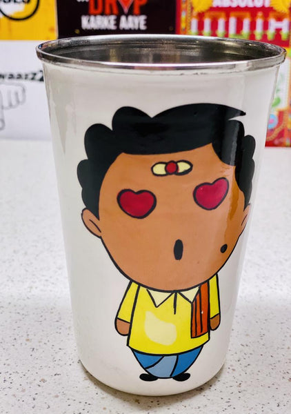 White Hand Painted Enamelware Stainless Steel Tumblers ( set of 4)