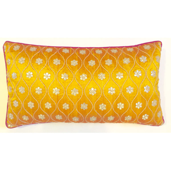 Gota Patti Long Cushion Cover-Mustard
