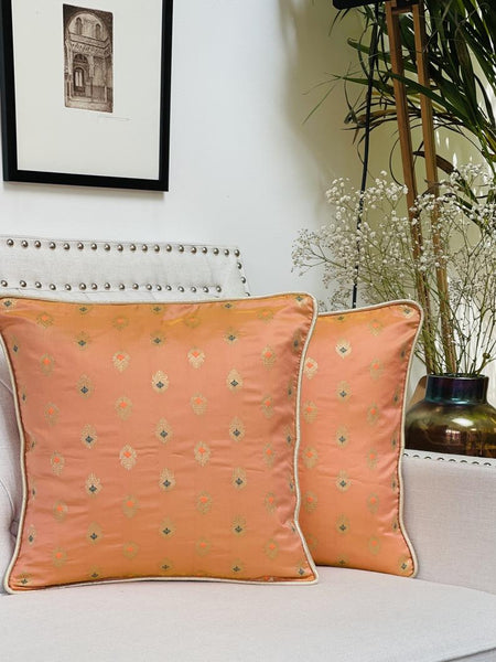 Dupion Silk Cushion Cover with subtle gold weave-Peach