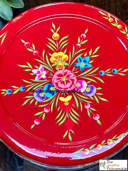 Red Hand-painted Kashmiri enamelware cookie container