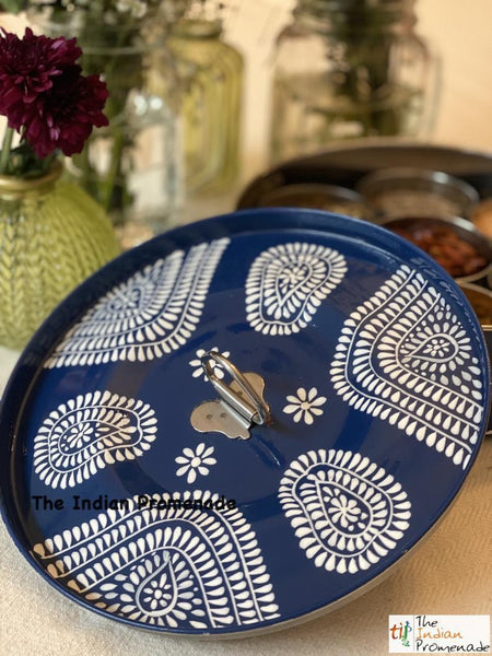 Hand Painted Enamelware Masala Dani ( Spice Box ) Midnight Blue