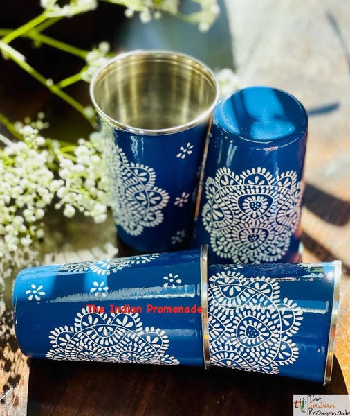 Handpainted Enamelware Tumblers-Blue