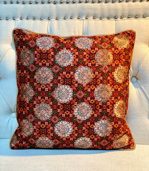 Patola Print Cushion Cover with Subtle Gold Weave - Maroon