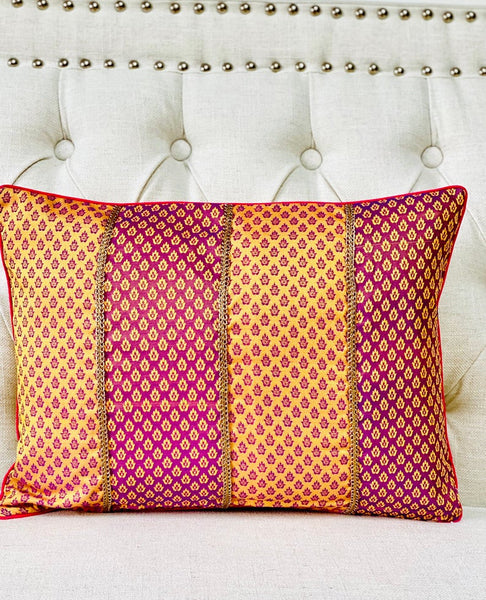 Patchwork Cushion Cover in Double Shades-Peach/Aubergine
