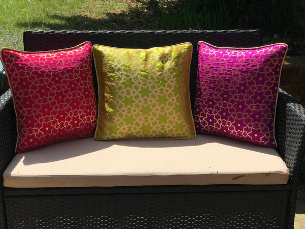 Moroccan Inspired Raw Silk Cushion Cover - Green