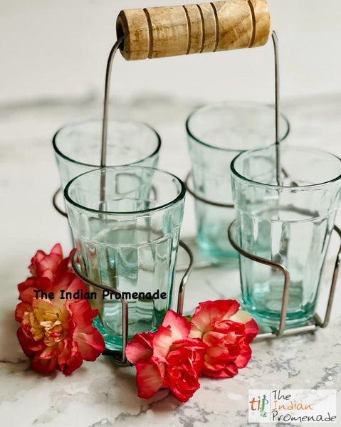 Set of 4 Indian Cutting Chai Glasses with Stand