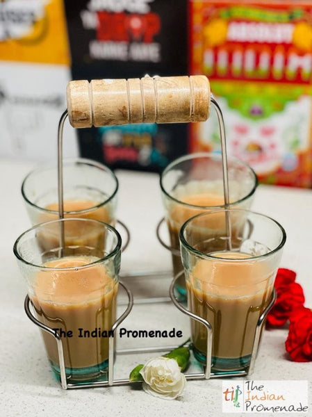 Set of 4 Indian Cutting Chai Glasses with Stand