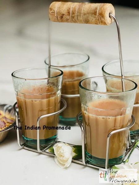 Set of 4 Indian Cutting Chai Glasses with Stand