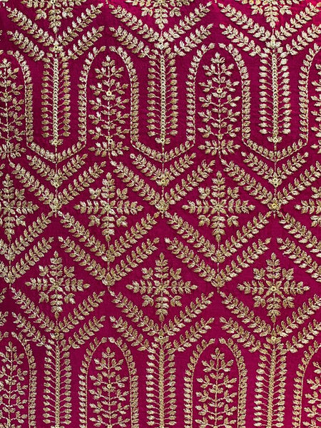 Silk Cushion Cover with all over Intricate Gold Embroidery -Magenta