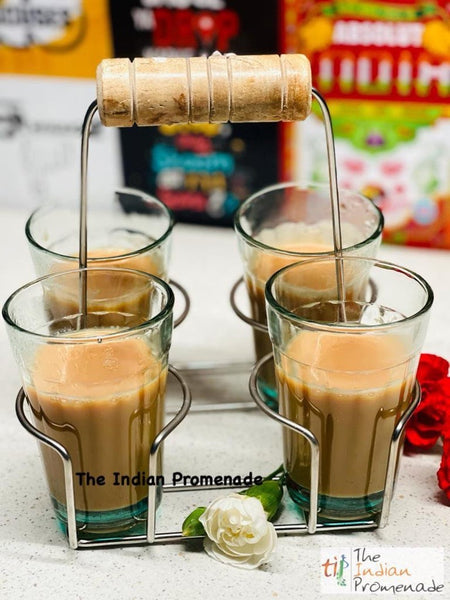 Set of 4 Indian Cutting Chai Glasses with Stand