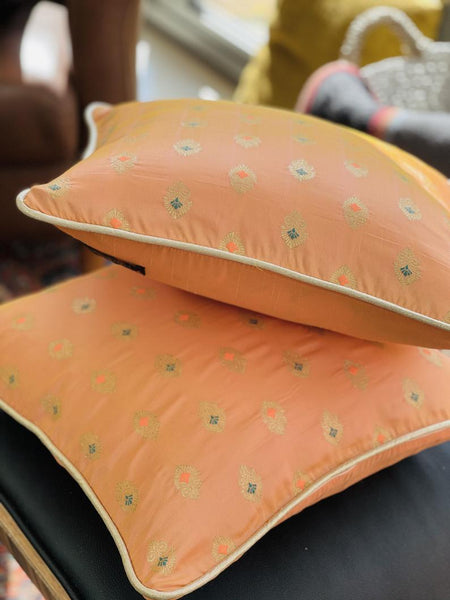 Dupion Silk Cushion Cover with subtle gold weave-Peach