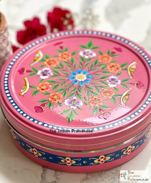 Hand Painted Enamelware Masala Dani (Spice Box)- Pink