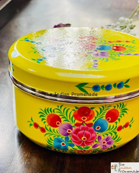 Set of 4 handpainted enamelware steel containers - yellow
