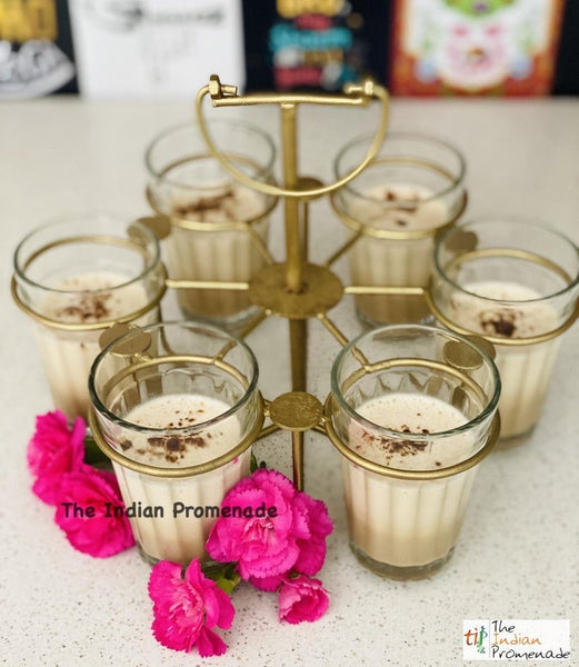 Cutting Chai Glasses in a Round Gold Powder Finish Stand( set of 6 with stand)
